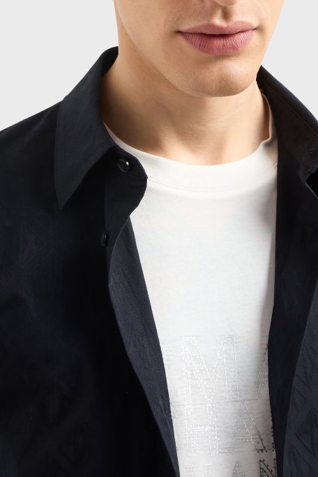 Armani Exchange Kabartmalı Logo Baskılı Pamuklu Regular Fit Kent Yaka Erkek Gömlek XM000197 AF12179 UB101 LACİVERT - 4