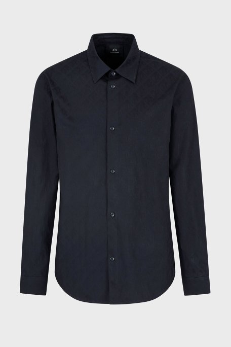 Armani Exchange Kabartmalı Logo Baskılı Pamuklu Regular Fit Kent Yaka Erkek Gömlek XM000197 AF12179 UB101 LACİVERT - 5