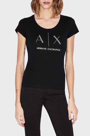 Armani Exchange - Armani Exchange % 100 Pamuklu Bayan T Shirt 8NYT83 YJ16Z 1200 SİYAH