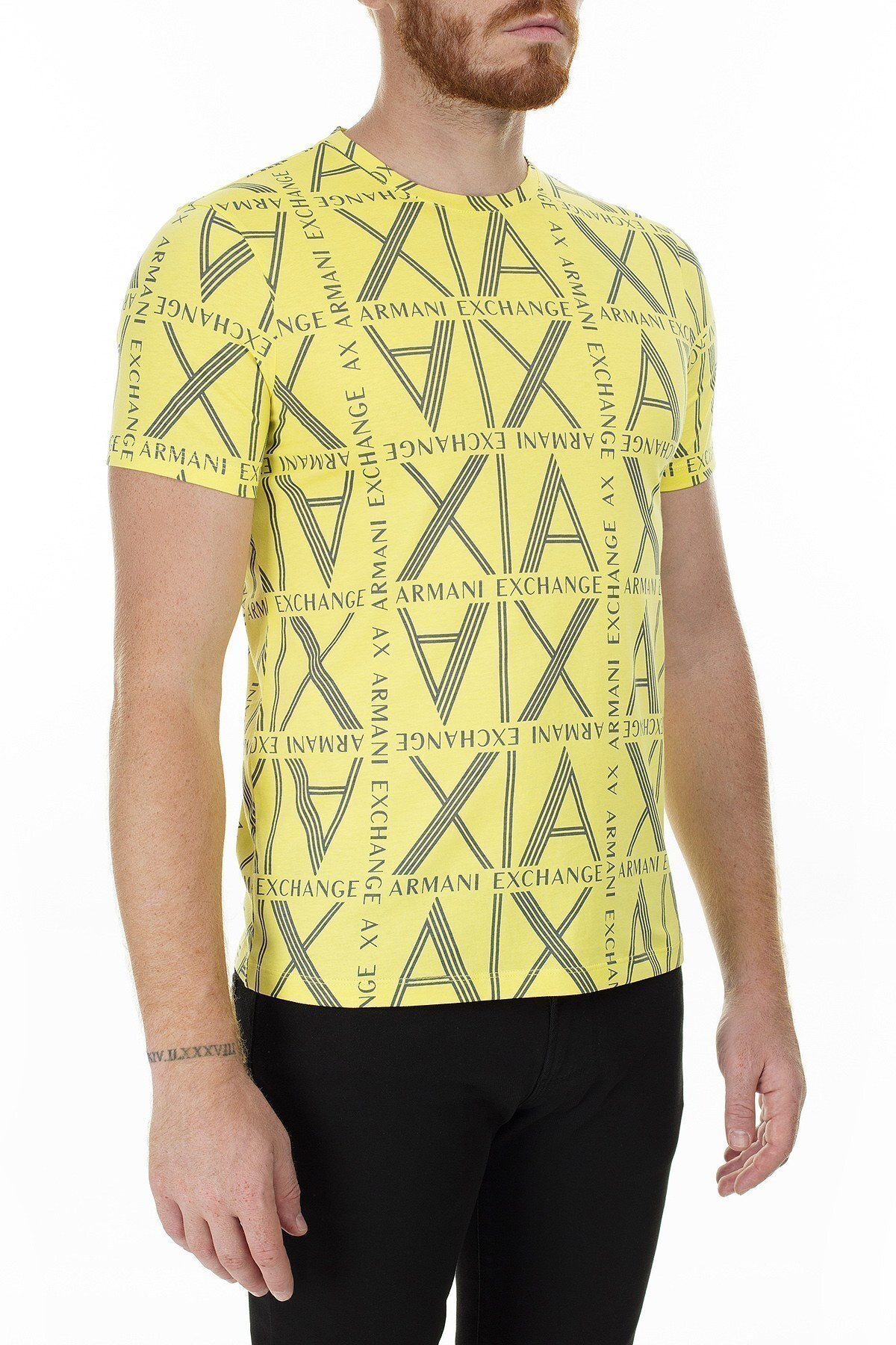 Armani Exchange Logo Baskılı % 100 Pamuk Bisiklet Yaka Erkek T Shirt 3HZTGC ZJH4Z 2661 LİMON