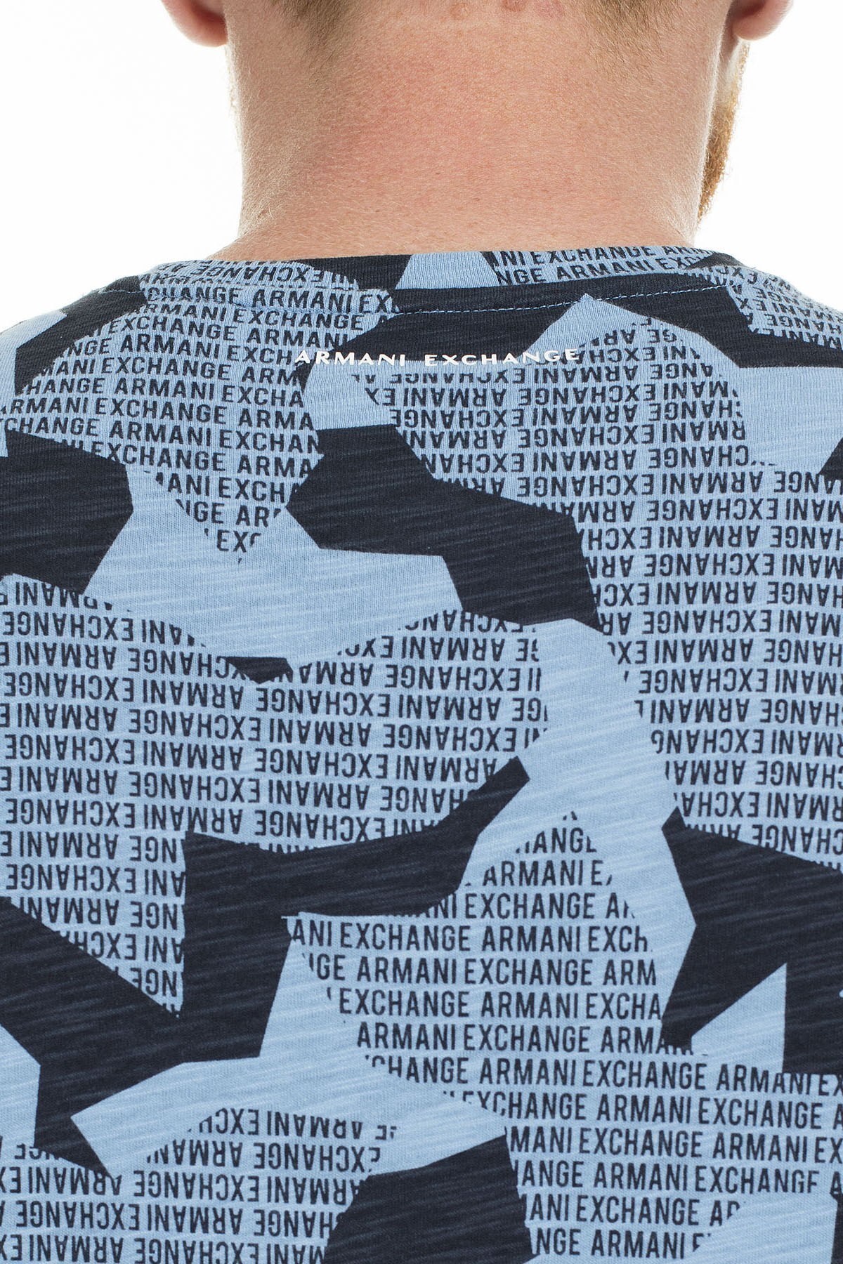 Armani Exchange Logo Baskılı % 100 Pamuk Bisiklet Yaka Erkek T Shirt 3HZTHA ZJ7DZ 9510 MAVİ