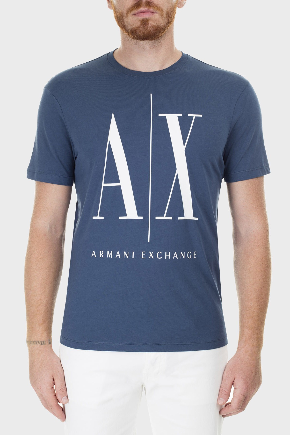 Armani Exchange Logo Baskılı Bisiklet Yaka Erkek T Shirt 8NZTPA ZJH4Z 1575 PETROL