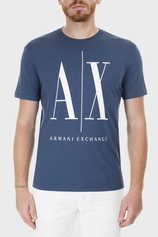 Armani Exchange - Armani Exchange Logo Baskılı Bisiklet Yaka Erkek T Shirt 8NZTPA ZJH4Z 1575 PETROL