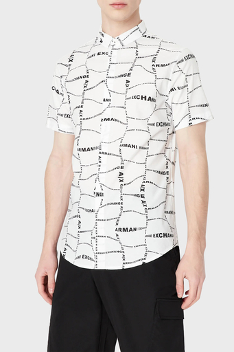 Armani Exchange Logo Baskılı Kısa Kollu Pamuklu Slim Fit Erkek Gömlek 3RZC04 ZNEAZ 21BW BEYAZ - 1