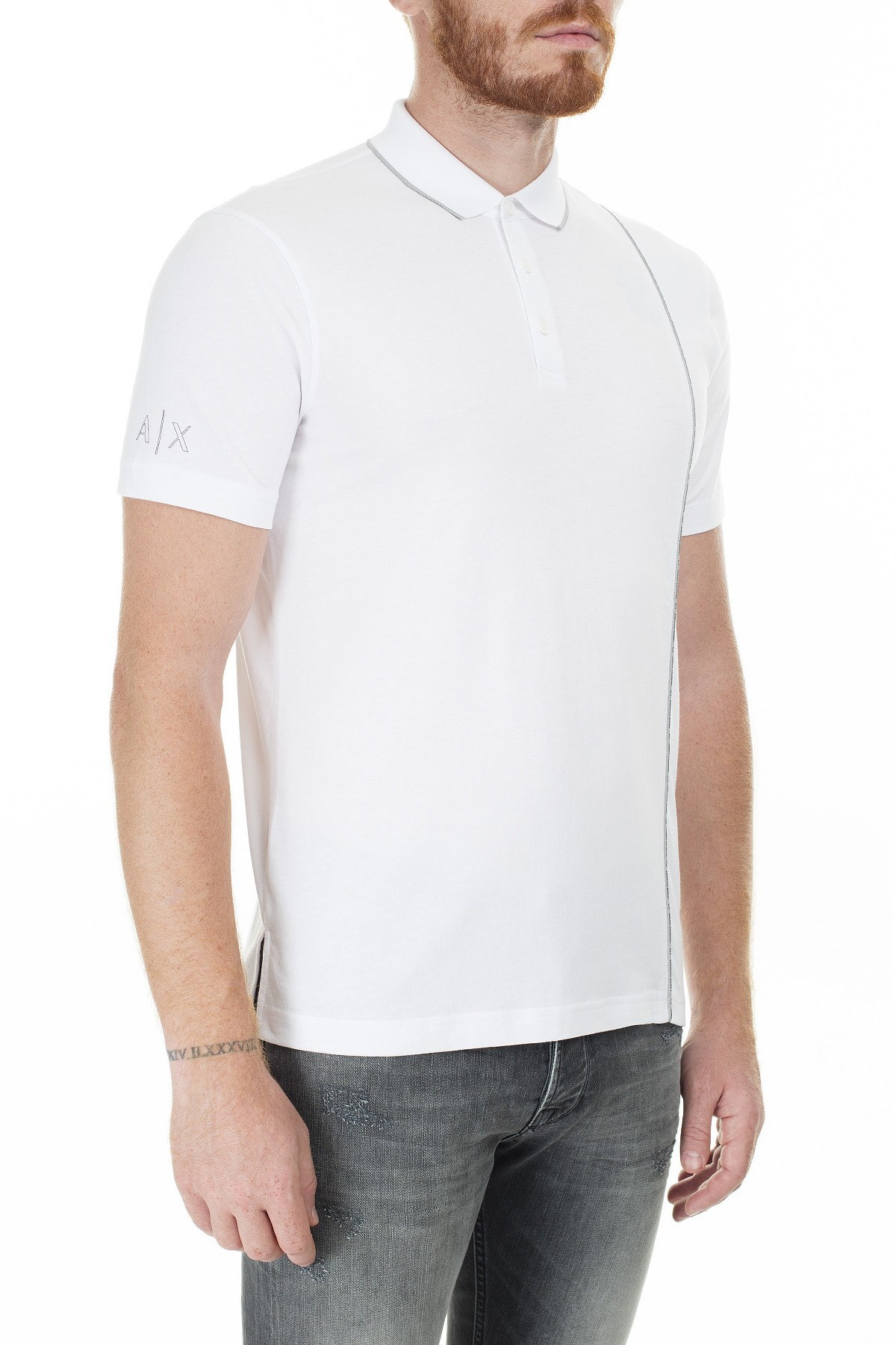 Armani Exchange Logo Baskılı Regular Fit Düğmeli T Shirt Erkek Polo 3HZFGA ZJH4Z 1100 BEYAZ