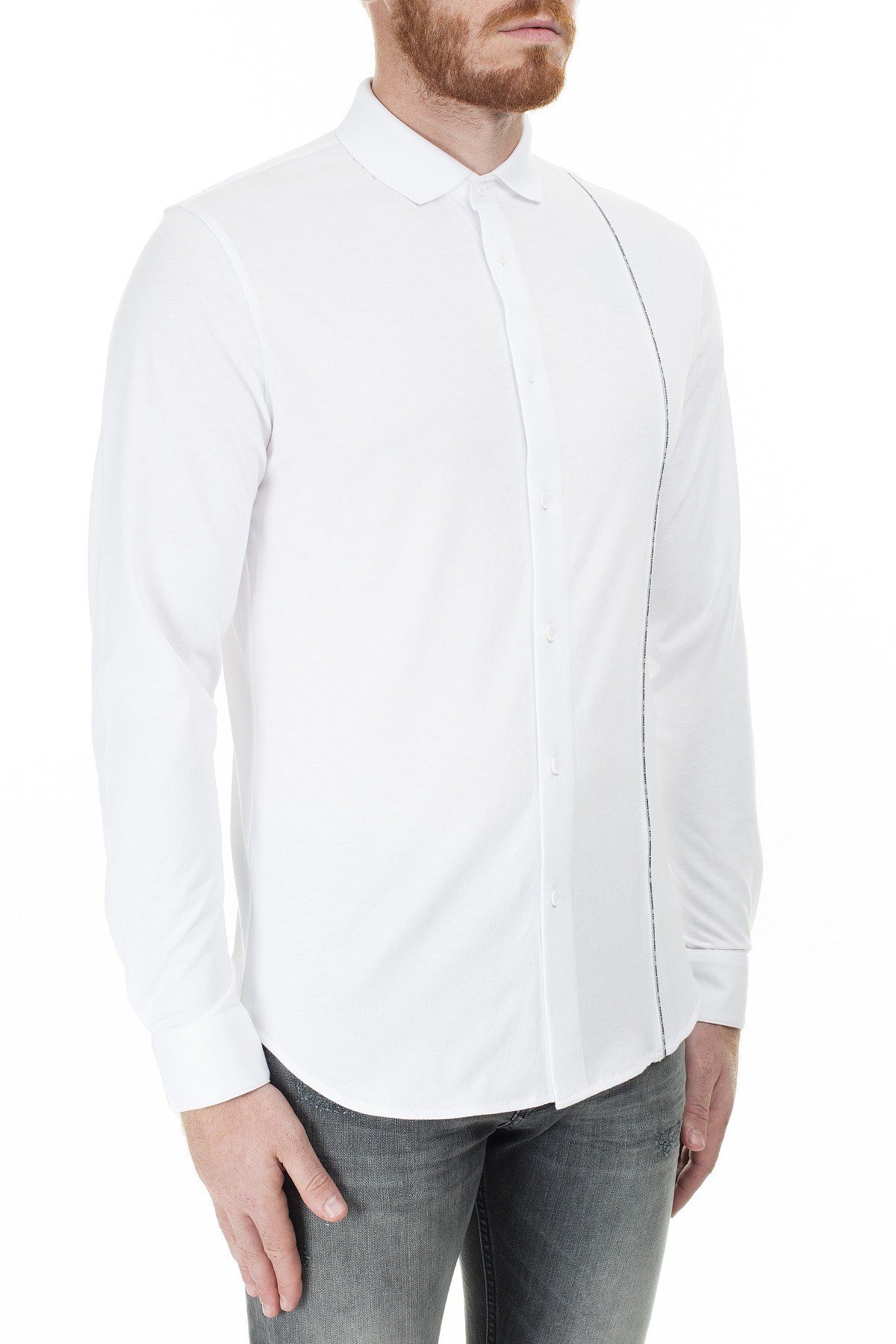Armani Exchange Logo Baskılı Şerit Regular Fit Uzun Kollu Erkek Gömlek 3HZCGA ZJH4Z 1100 BEYAZ