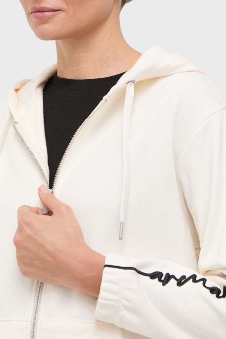 Armani Exchange Logo Yazılı Fermuarlı Kapüşonlu Regular Fit Bayan Sweat 6RYM71 YJBRZ 1130 BEYAZ - 4