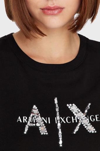 Armani Exchange Logolu % 100 Pamuk Bisiklet Yaka Regular Fit Bayan T Shirt 3RYTBQ YJG3Z 1200 SİYAH - 3