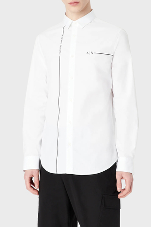 Armani Exchange - Armani Exchange Logolu % 100 Pamuk Regular Fit Erkek Gömlek 3RZC01 ZNXLZ 1100 BEYAZ
