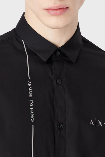 Armani Exchange Logolu % 100 Pamuk Regular Fit Erkek Gömlek 3RZC01 ZNXLZ 1200 SİYAH - 3