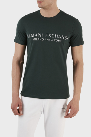 Armani Exchange - Armani Exchange Logolu Bisiklet Yaka Pamuklu Slim Fit Erkek T Shirt 8NZT72 Z8H4Z 1882 YEŞİL
