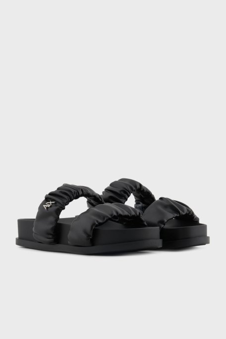 Armani Exchange Logolu Çift Bantlı Büzgü Detaylı Bayan Terlik XDP062 XV926 00002 SİYAH - 2
