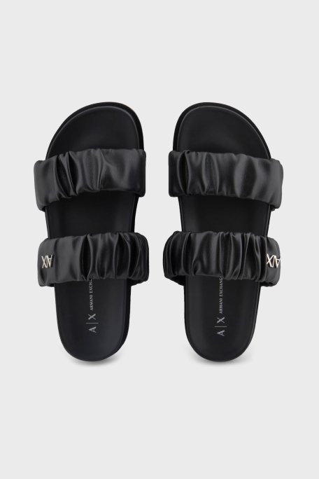 Armani Exchange Logolu Çift Bantlı Büzgü Detaylı Bayan Terlik XDP062 XV926 00002 SİYAH - 3