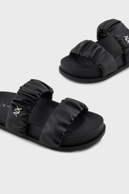 Armani Exchange Logolu Çift Bantlı Büzgü Detaylı Bayan Terlik XDP062 XV926 00002 SİYAH - 4