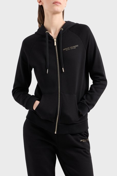 Armani Exchange Logolu Pamuklu Regular Fit Kapüşonlu Bayan Sweat 8NYM28 YJE5Z 52AK SİYAH-GOLD - 1