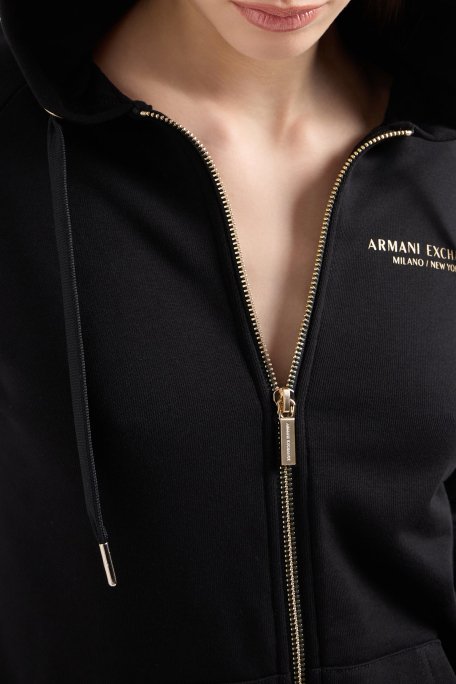 Armani Exchange Logolu Pamuklu Regular Fit Kapüşonlu Bayan Sweat 8NYM28 YJE5Z 52AK SİYAH-GOLD - 4