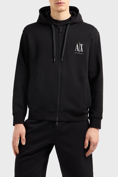 Armani Exchange Logolu Pamuklu Regular Fit Kapüşonlu Erkek Sweat XM000371 AF10818 UC001 SİYAH - 1