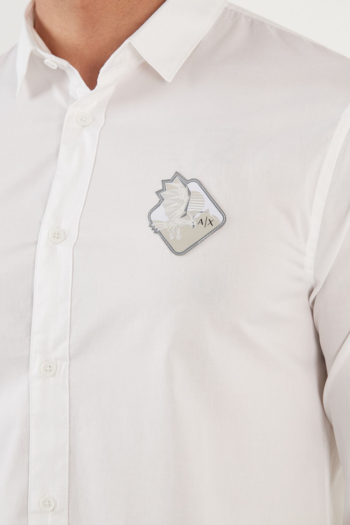 Armani Exchange Logolu Pamuklu Slim Fit Erkek Gömlek 6KZC07 ZNEAZ 1100 BEYAZ