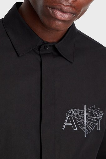 Armani Exchange Logolu Regular Fit % 100 Pamuk Erkek Gömlek 6LZC12 ZNTQZ 1200 SİYAH