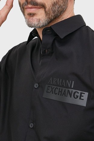 Armani Exchange - Armani Exchange Logolu Regular Fit % 100 Pamuk Erkek Gömlek 6LZC36 ZNVMZ 1200 SİYAH (1)