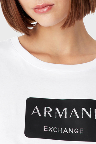 Armani Exchange - Armani Exchange Logolu Regular Fit Bisiklet Yaka % 100 Pamuk Bayan T Shirt 3RYTER YJG3Z 1000 BEYAZ (1)