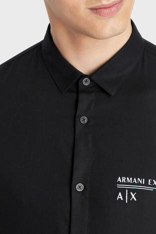 Armani Exchange - Armani Exchange Logolu Slim Fit % 100 Pamuk Erkek Gömlek 6LZC17 ZNWWZ 1200 SİYAH (1)