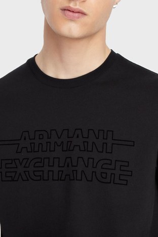 Armani Exchange - Armani Exchange Logolu Slim Fit Bisiklet Yaka % 100 Pamuk Erkek T Shirt 6LZTCB ZJ3VZ 1200 SİYAH (1)