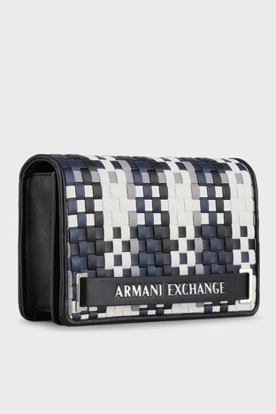 Armani Exchange - Armani Exchange Logolu Zincir Askılı Bayan Çanta 942779 2R714 19135 Siyah-Beyaz-Lacivert (1)
