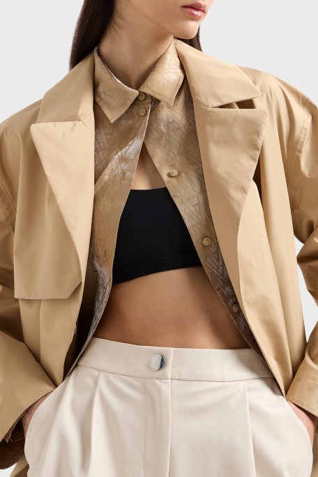 Armani Exchange Loose Fit Kruvaze Yaka Kemer Detaylı Uzun Bayan Trençkot XW001176 AF12806 U6218 BEJ - 4