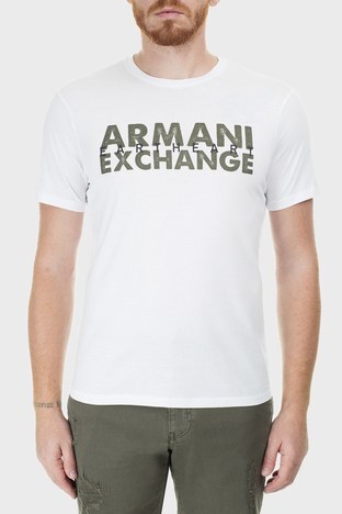 Armani Exchange - Armani Exchange Önü ve Arkası Baskılı Bisiklet Yaka Erkek T Shirt 3HZTAU ZJA5Z 1100 BEYAZ