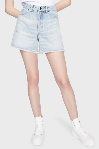 Armani Exchange Organik Pamuklu Yırtık Detaylı Yüksek Bel Kot Bayan Short 3RYJ73 Y1NRZ 1500 AÇIK MAVİ - 1