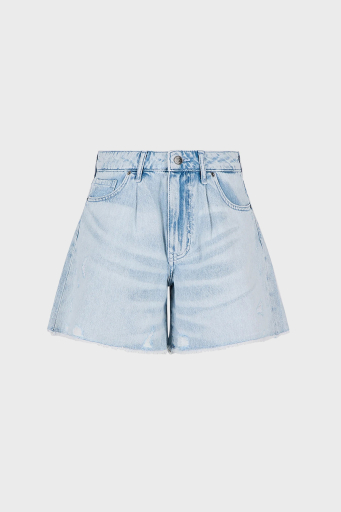 Armani Exchange Organik Pamuklu Yırtık Detaylı Yüksek Bel Kot Bayan Short 3RYJ73 Y1NRZ 1500 AÇIK MAVİ - 4