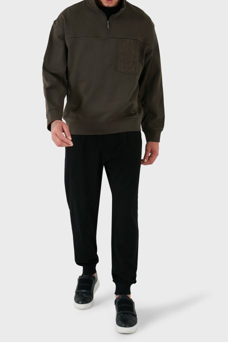 Armani Exchange Pamuk Karışımlı Regular Fit Yarım Fermuarlı Dik Yaka Erkek Sweat 6DZMHL ZJ4XZ 1897 HAKİ - 2