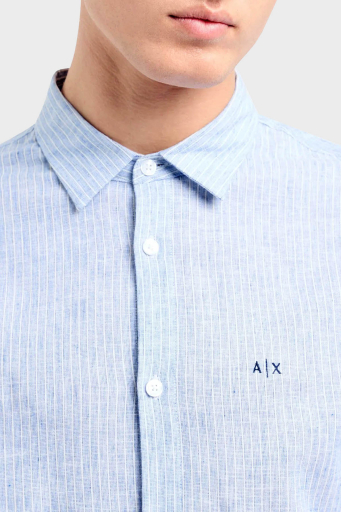 Armani Exchange Pamuk ve Keten Karışımlı Regular Fit Erkek Gömlek 3DZC32 ZN4LZ 61AH AÇIK MAVİ - 4
