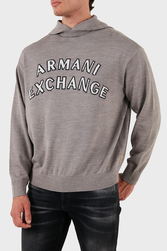 Armani Exchange Pamuk ve Yün Karışımlı Regular Fit Kapüşonlu Erkek Kazak 6DZM2Y ZM4NZ 17AC GRİ - 1