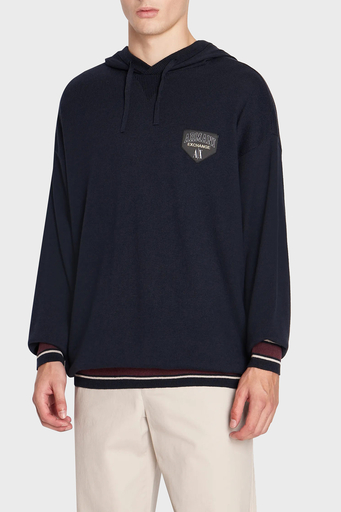 Armani Exchange Pamuk ve Yün Karışımlı Regular Fit Kapüşonlu Erkek Kazak 6RZM2A ZM3FZ 1510 LACİVERT - 5