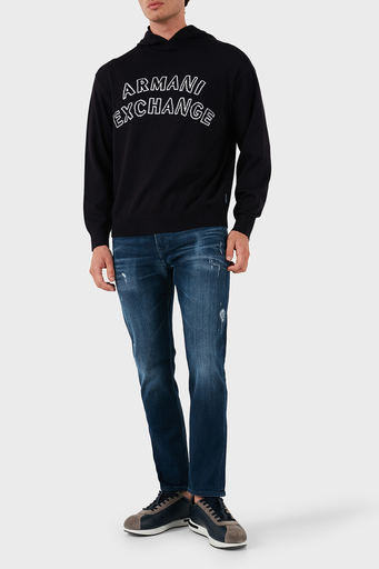 Armani Exchange Pamuk ve Yün Karışımlı Regular Fit Logolu Kapüşonlu Erkek Kazak 6DZM2Y ZM4NZ 1510 LACİVERT - 3