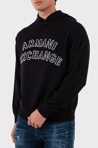 Armani Exchange Pamuk ve Yün Karışımlı Regular Fit Logolu Kapüşonlu Erkek Kazak 6DZM2Y ZM4NZ 1510 LACİVERT - 4
