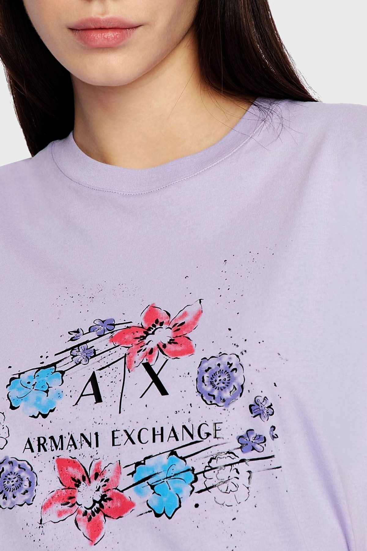 Armani Exchange Pamuklu Baskılı Bisiklet Yaka Bayan T Shirt 3LYT64 YJG3Z 1346 LİLA
