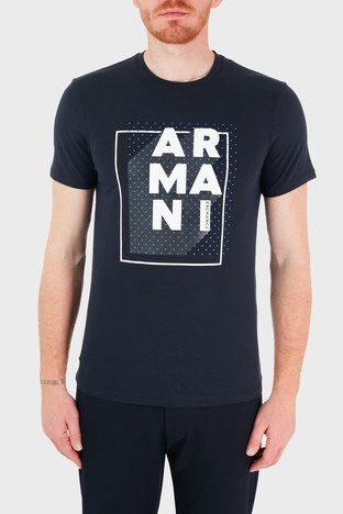 Armani Exchange - Armani Exchange Pamuklu Bisiklet Yaka Slim Fit Erkek T Shirt 3KZTNC ZJE6Z 1510 LACİVERT