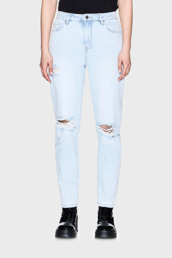 Armani Exchange Pamuklu Boyfriend Fit Yüksek Bel Düz Paça Jeans Bayan Kot Pantolon XW000073 AF12859 MB003 AÇIK MAVİ - 1