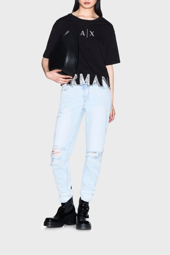 Armani Exchange Pamuklu Boyfriend Fit Yüksek Bel Düz Paça Jeans Bayan Kot Pantolon XW000073 AF12859 MB003 AÇIK MAVİ - 2