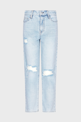 Armani Exchange Pamuklu Boyfriend Fit Yüksek Bel Düz Paça Jeans Bayan Kot Pantolon XW000073 AF12859 MB003 AÇIK MAVİ - 5
