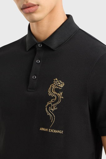 Armani Exchange Pamuklu Nakışlı Polo Yaka T shirt Erkek Polo Yaka T Shirt 3DZFDF ZJM5Z 1200 SİYAH - 3