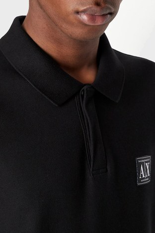 Armani Exchange - Armani Exchange Pamuklu Regular Fit Düğmeli T Shirt Erkek Polo 3LZFAG ZJFBZ 1200 SİYAH (1)