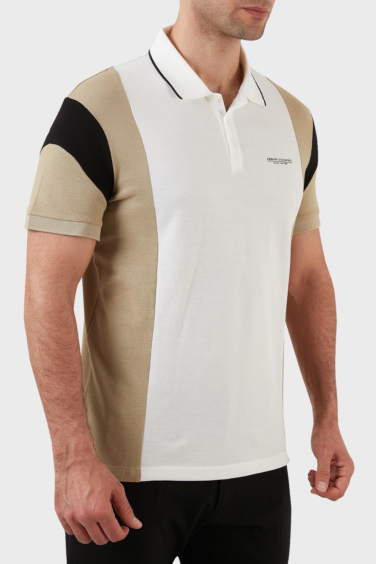 Armani Exchange Pamuklu Regular Fit Düğmeli T Shirt Erkek Polo 3LZFLA ZJM5Z 5702 Siyah-Bej-Siyah