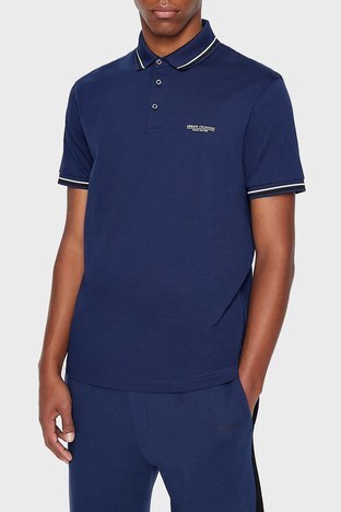 Armani Exchange - Armani Exchange Pamuklu Regular Fit Düğmeli T Shirt Erkek Polo 3LZFLB ZJ9AZ 15BF Mavi-Siyah