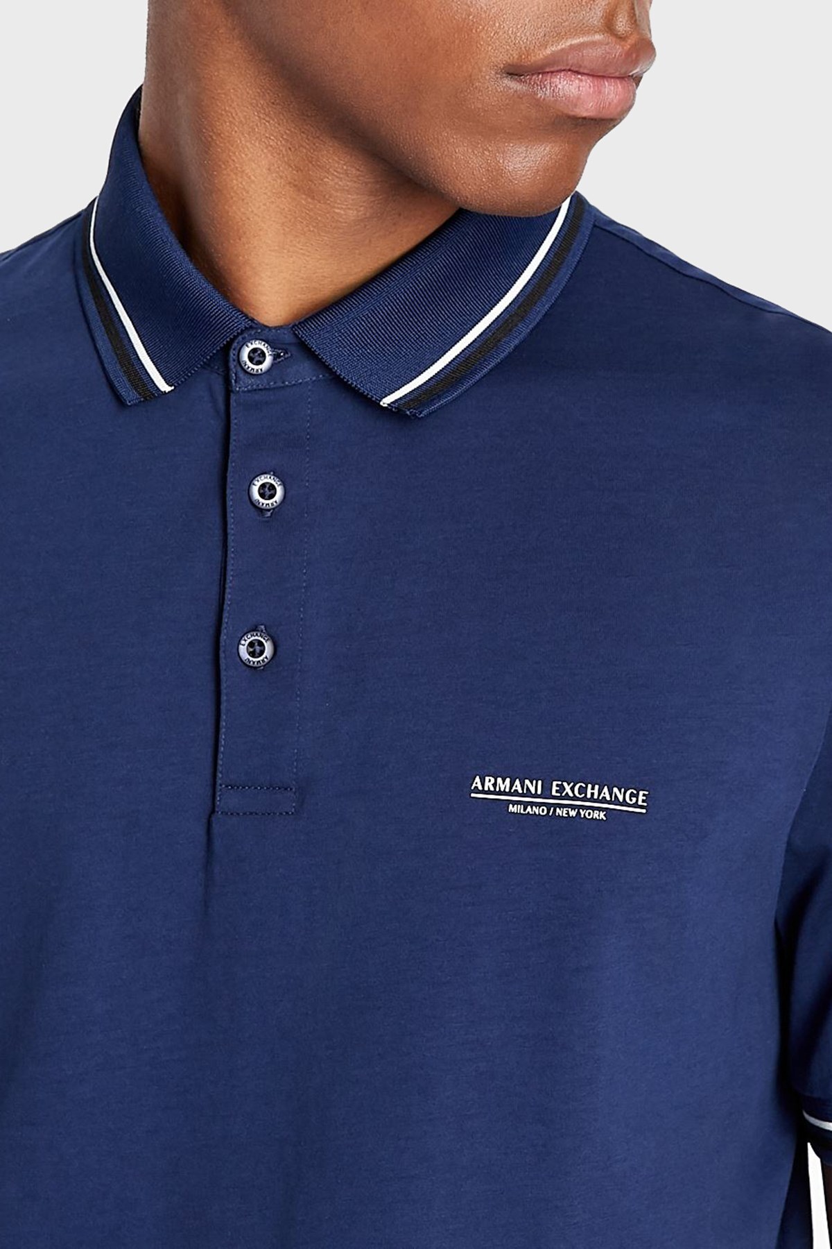 Armani Exchange Pamuklu Regular Fit Düğmeli T Shirt Erkek Polo 3LZFLB ZJ9AZ 15BF Mavi-Siyah
