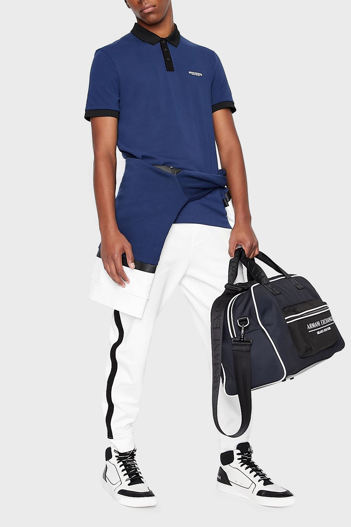 Armani Exchange Pamuklu Regular Fit Düğmeli T Shirt Erkek Polo 3LZFLC ZJM5Z 25CJ Mavi-Siyah