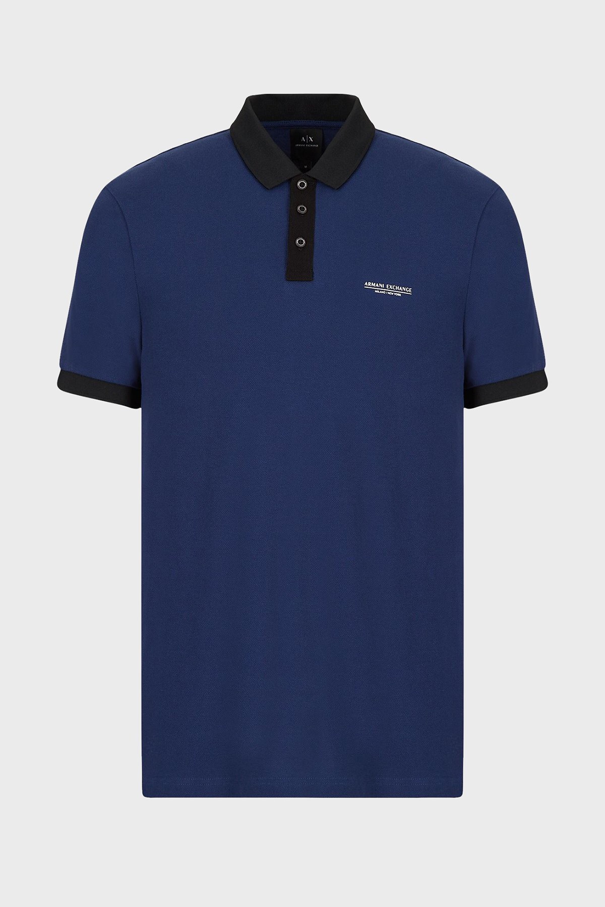 Armani Exchange Pamuklu Regular Fit Düğmeli T Shirt Erkek Polo 3LZFLC ZJM5Z 25CJ Mavi-Siyah